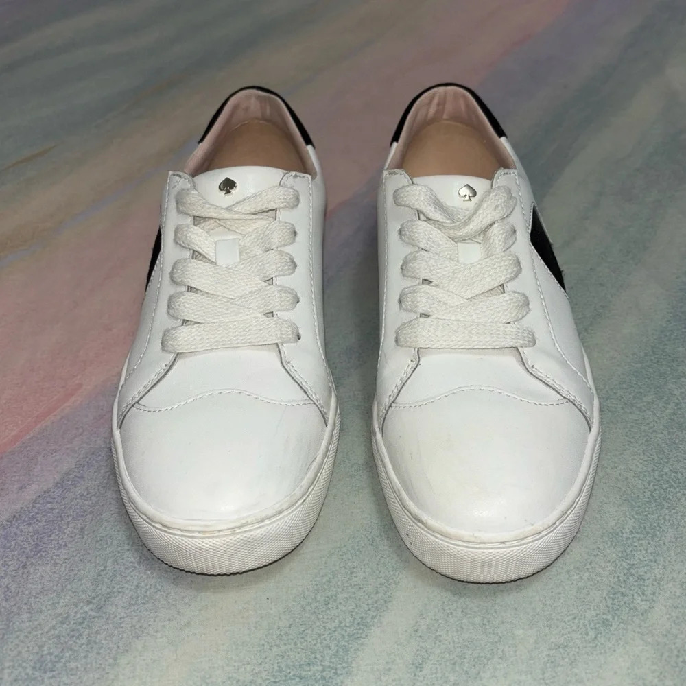 kate spade Fez White Sneakers with Black Heart Accent